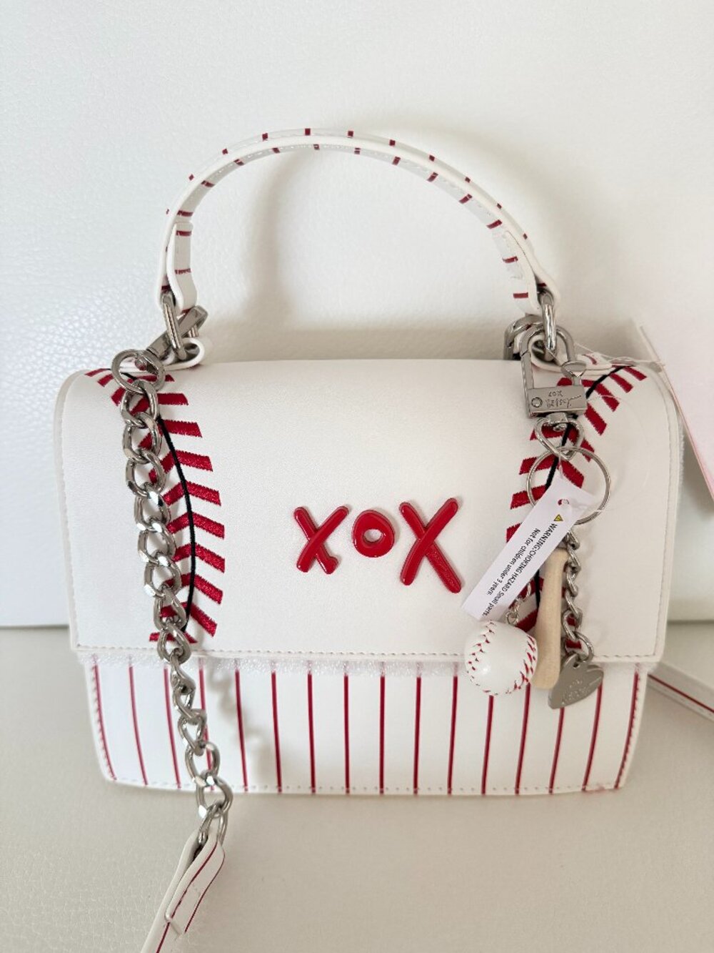 NWT BETSEY JOHNSON XOMYLO2 CROSSBODY BAG SATCHEL BASEBALL BAT BALL CHARMS